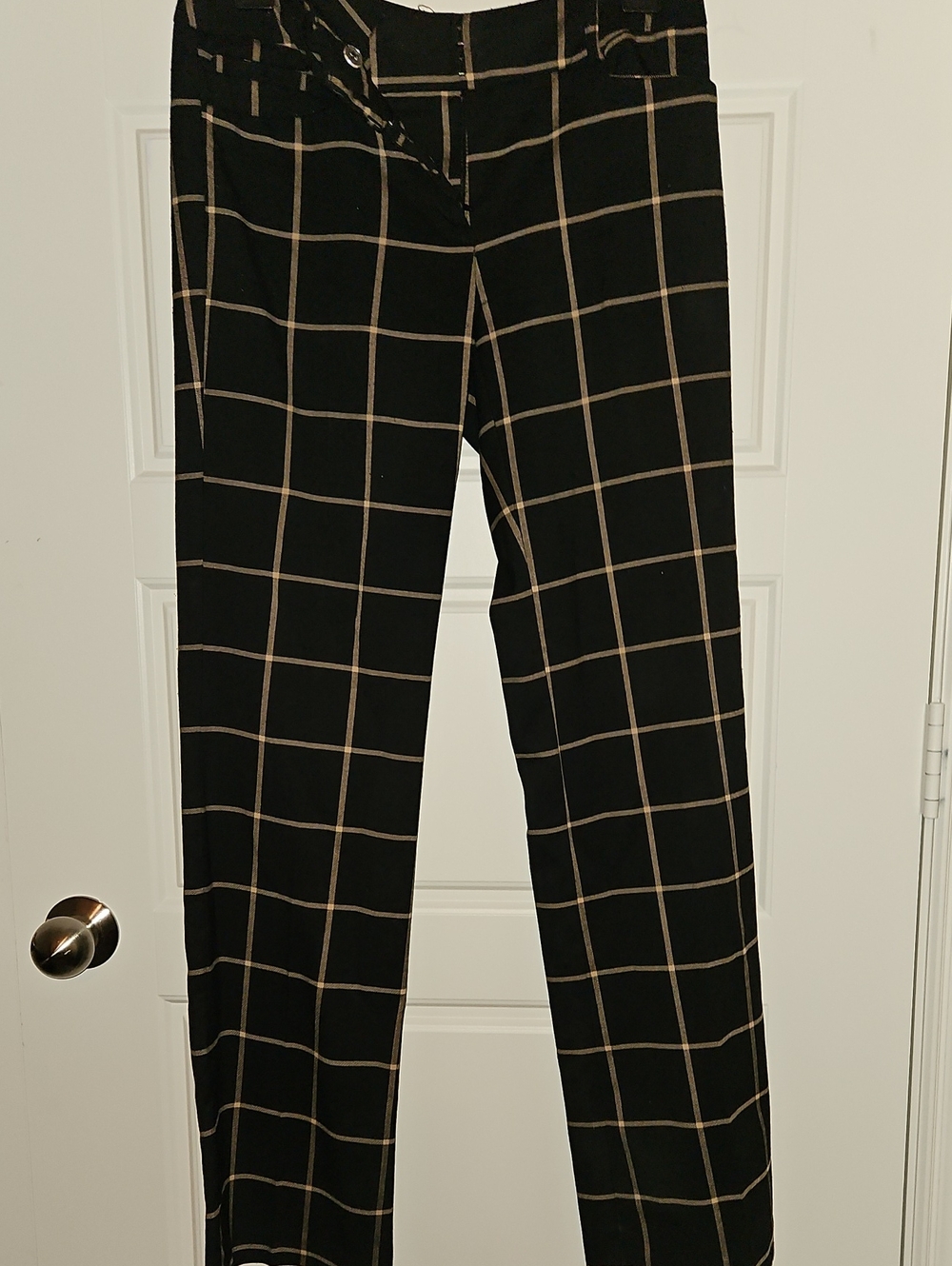 Wimen's Black With Brown Stripes Windowpane Dress Pants
